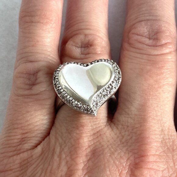 Sterling Silver 925 Cubic Zirconia Polished Modernist Asymmetric Heart Ring 6.75 - Picture 12 of 16